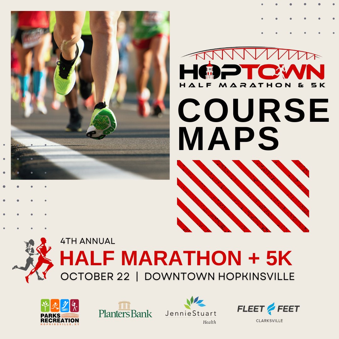 🗺️ We've posted course maps for our Half Marathon &amp; 5K! Check out the routes and register before rates go up on Sept 30! 🏃‍♀️🏃‍♂️
runsignup.com/Race/Info/KY/H…
#HoptownHalfMarathon #kentuckyhalfmarathon #raceinfo #hopkinsvilleevents #5krace #HoptownHalf  #certifiedhalfmarathon #runsignup