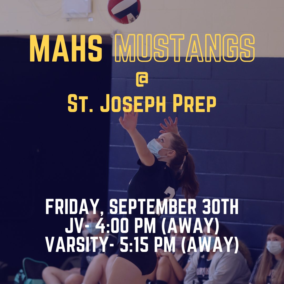 mountalverniahs's tweet photo. Catch the #volleyball team in action today as they travel to Brighton to play against @SJPBostonSports. The JV squad takes the court at 4:00 pm and the Varsity game will follow starting at 5:15 pm. Be in the stands to cheer on your #Mustangs! https://t.co/rnhhEUjRXi