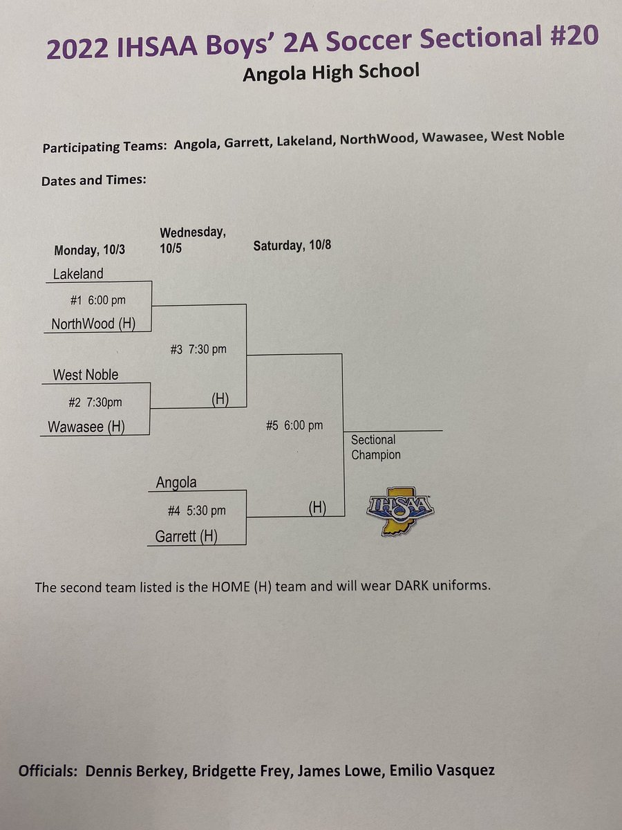 SteveLantz1's tweet photo. Updates Boys Soccer Sectional Bracket and Times! https://t.co/b7J0Wqa7zQ