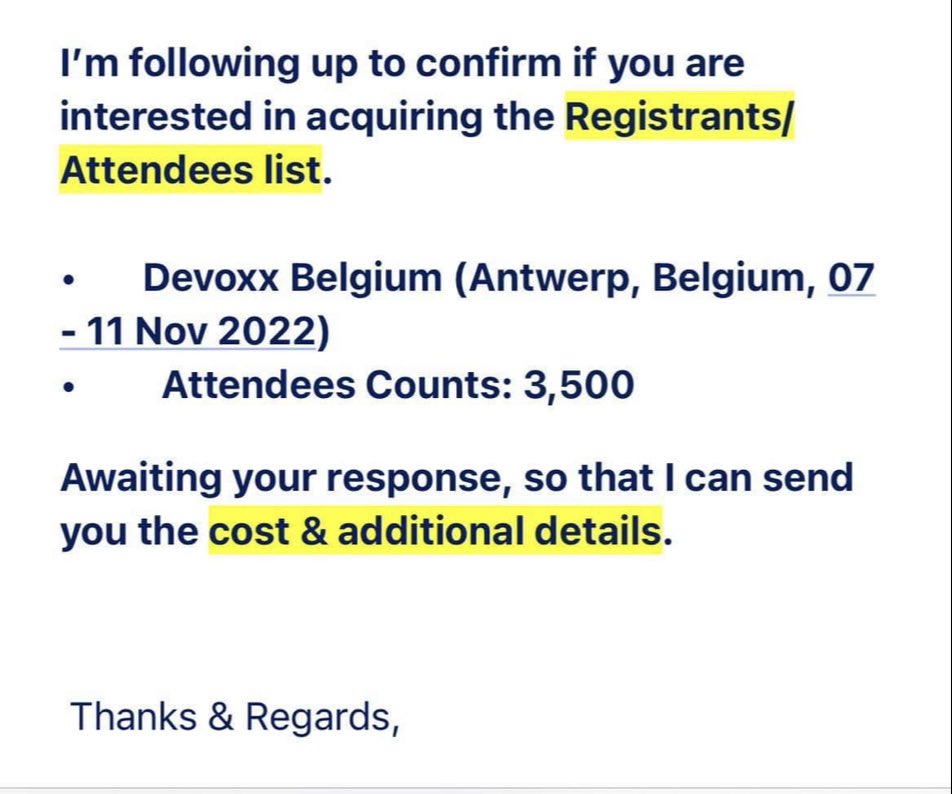 The scammers should at least use the right date of Devoxx Belgium 2022 🤣😂 #Amateurs #Scam