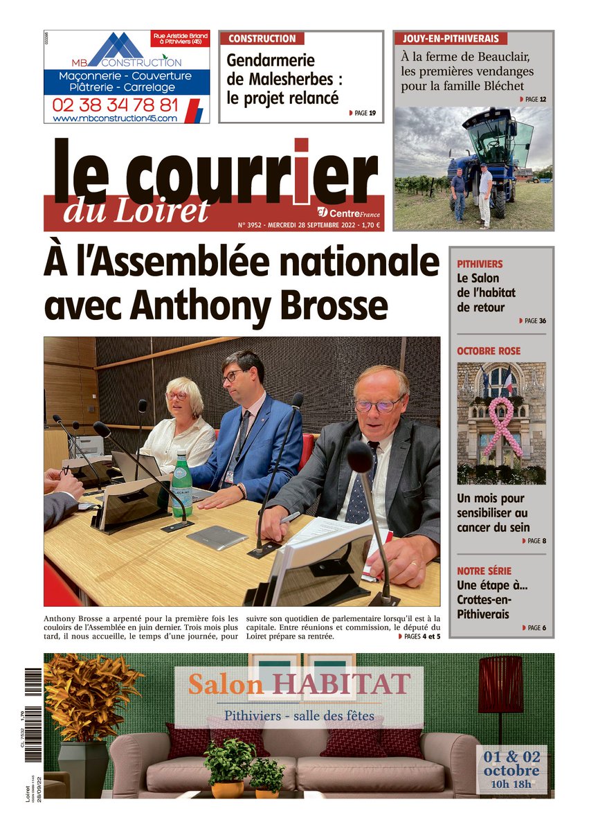 🔴À la Une cette semaine du <a href="/courrier_loiret/">Le Courrier du Loiret</a> :

Nous avons eu l'occasion de passer une journée à l'Assemblée nationale avec <a href="/BrosseAnthony/">Anthony Brosse</a> député de la 5ème circonscription du Loiret !

Découvrez le quotidien du député dans l'édition de la semaine du Courrier du Loiret !🗞️