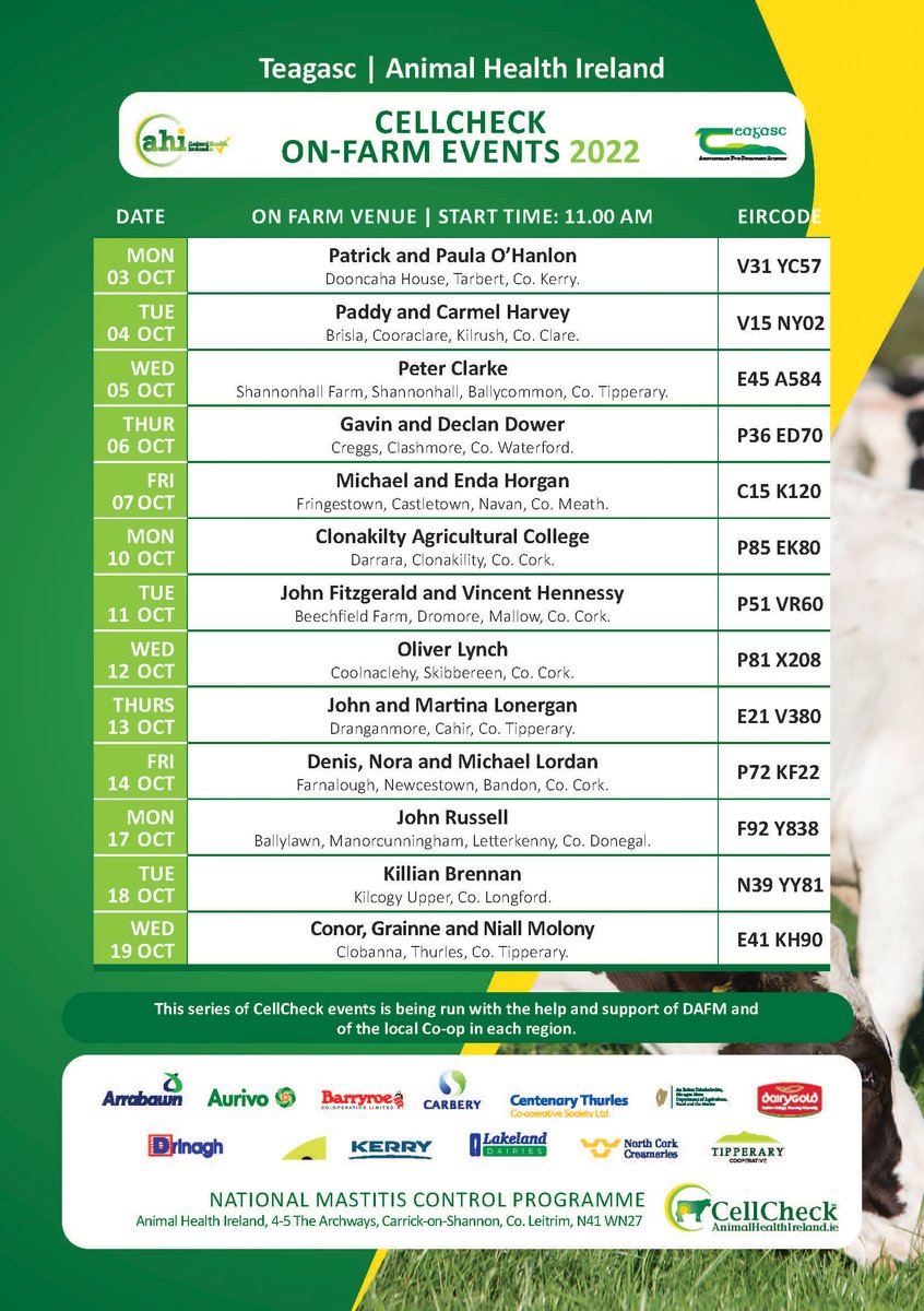 In partnership with the Dairy Coops, <a href="/teagasc/">Teagasc</a> and <a href="/agriculture_ie/">Dept of Agriculture, Food and the Marine</a> we are going on the road starting next week to bring you information on supports &amp; details about how to successfully dry off cows this autumn in light of the new changes to legislation. bit.ly/3y066an