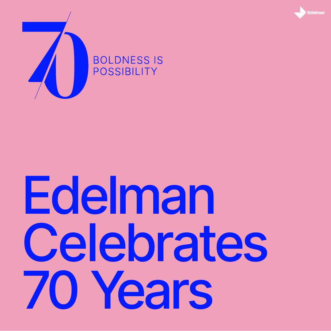 Edelman feiert diese Woche globales 70-jähriges Jubiläum. 🎉
Danke an unsere Mitarbeiter:innen, Kund:innen &amp; Partner:innen, die uns ein kollaboratives Umfeld ermöglichen, in dem wir gemeinsam mutige Ideen entwickeln, Karriereperspektiven schaffen &amp; die Branche aktiv gestalten. 💙