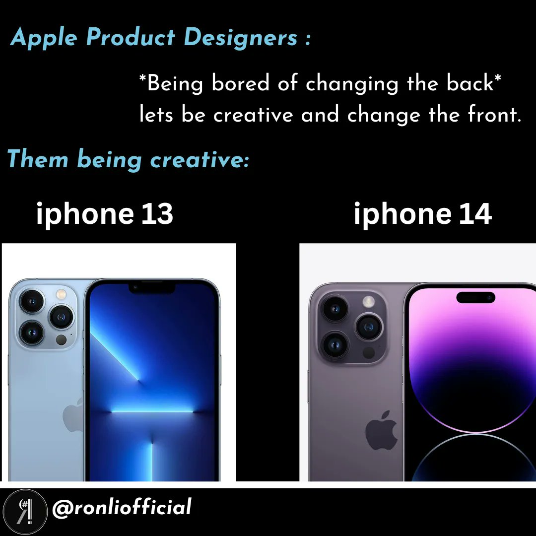 RonLiOfficial's tweet photo. Apple products really are being creative.
.
.
.
.
.
.
.
.
.
.
.
.
.
.
.
.
.
@apple 
#iPhone14ProMax #Apple #iPhone14 #meme #funny #Trending #foryourpage #timcook #creativity #camera #notch https://t.co/FJHNdLEcno