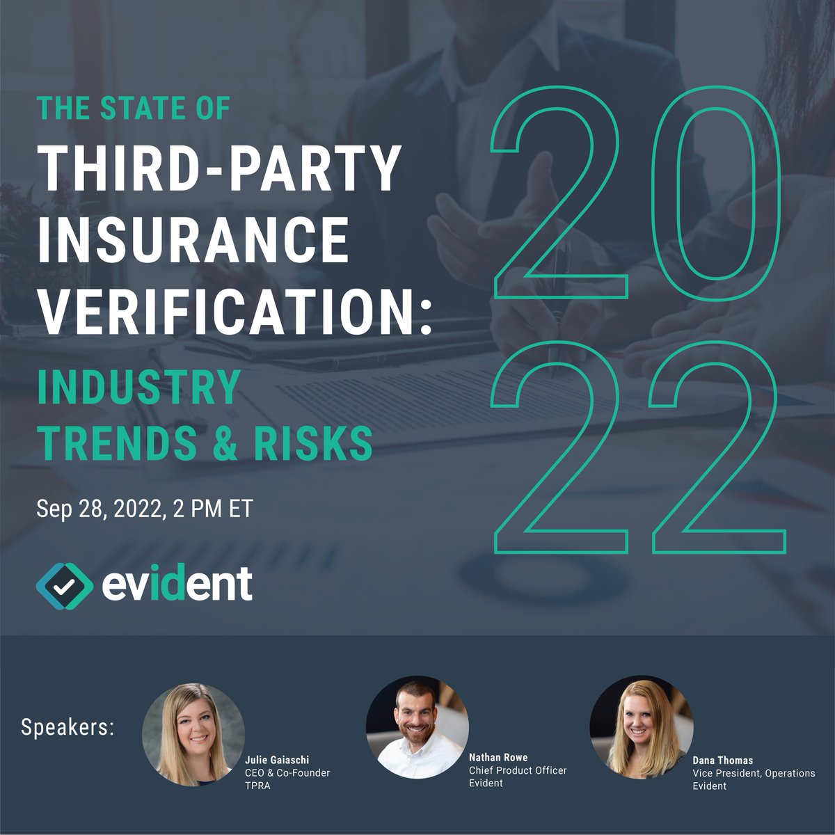 It's not too late to register for our webinar this afternoon! Join industry experts from TPRA and Evident to learn more about how enterprises can automate multiple functions and integrate them throughout the third-party insurance verification process. 

ow.ly/i8Mg50KVTXW
