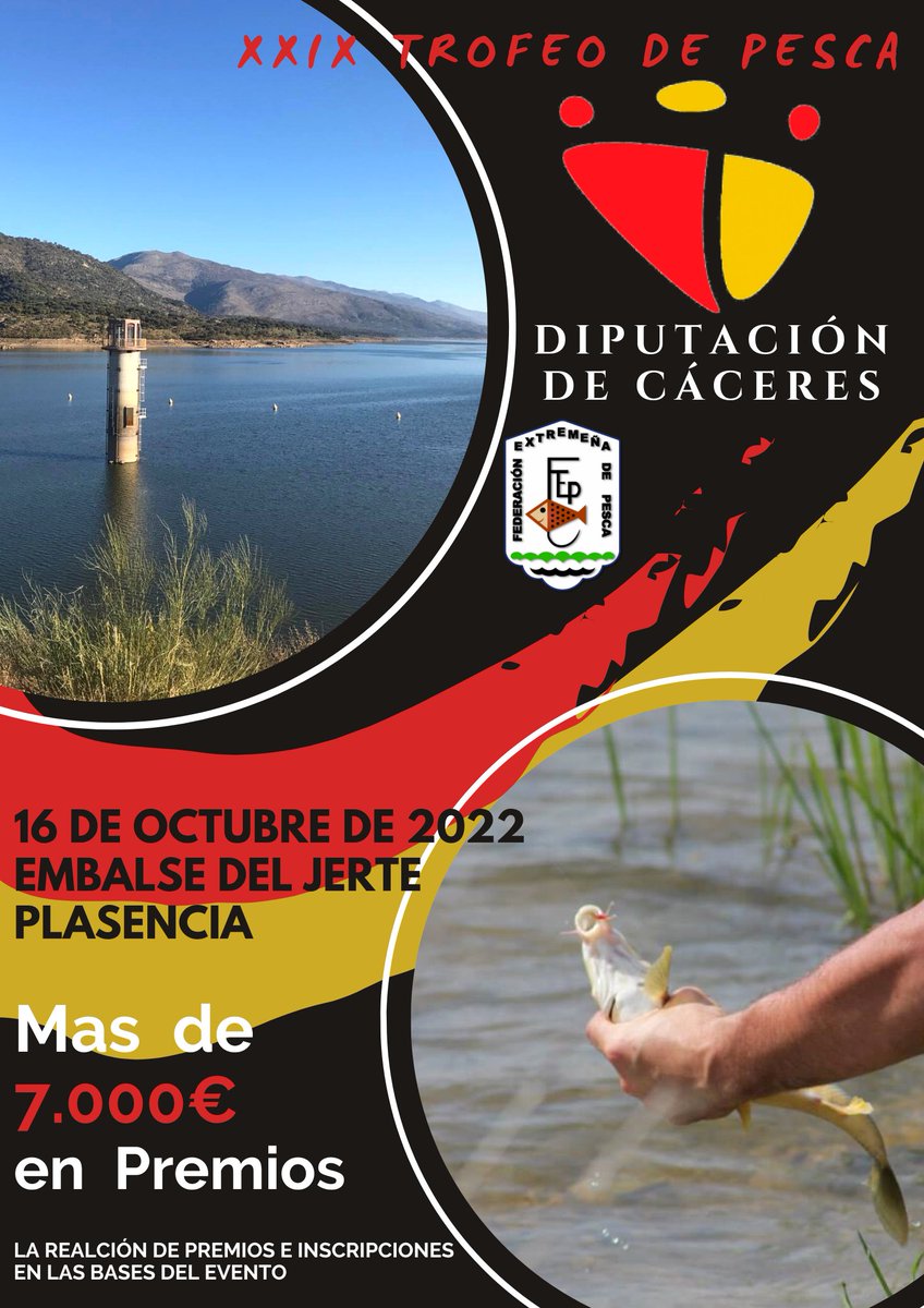 29 Trofeo de pesca Diputación de Cáceres!! Uno de los eventos más esperados e importantes de la provincia de Cáceres. Las bases en fedexpesca.com/index.php/noti…
<a href="/DiputacionCC/">DiputacionCC</a> <a href="/PlasenciaDepES/">Plasencia Deportes</a>