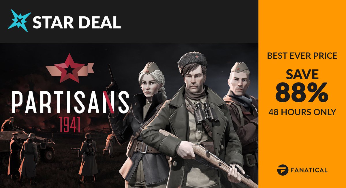 Fanatical's tweet photo. ⭐Today’s Star Deal is #Partisans1941! Stop the Germans from winning as you fight in the Eastern Front, manage resources, and build up your base! Get it for the next 48 hours on an 88% discount! https://t.co/dvp1PSVK87 https://t.co/5wmnttkDVS
