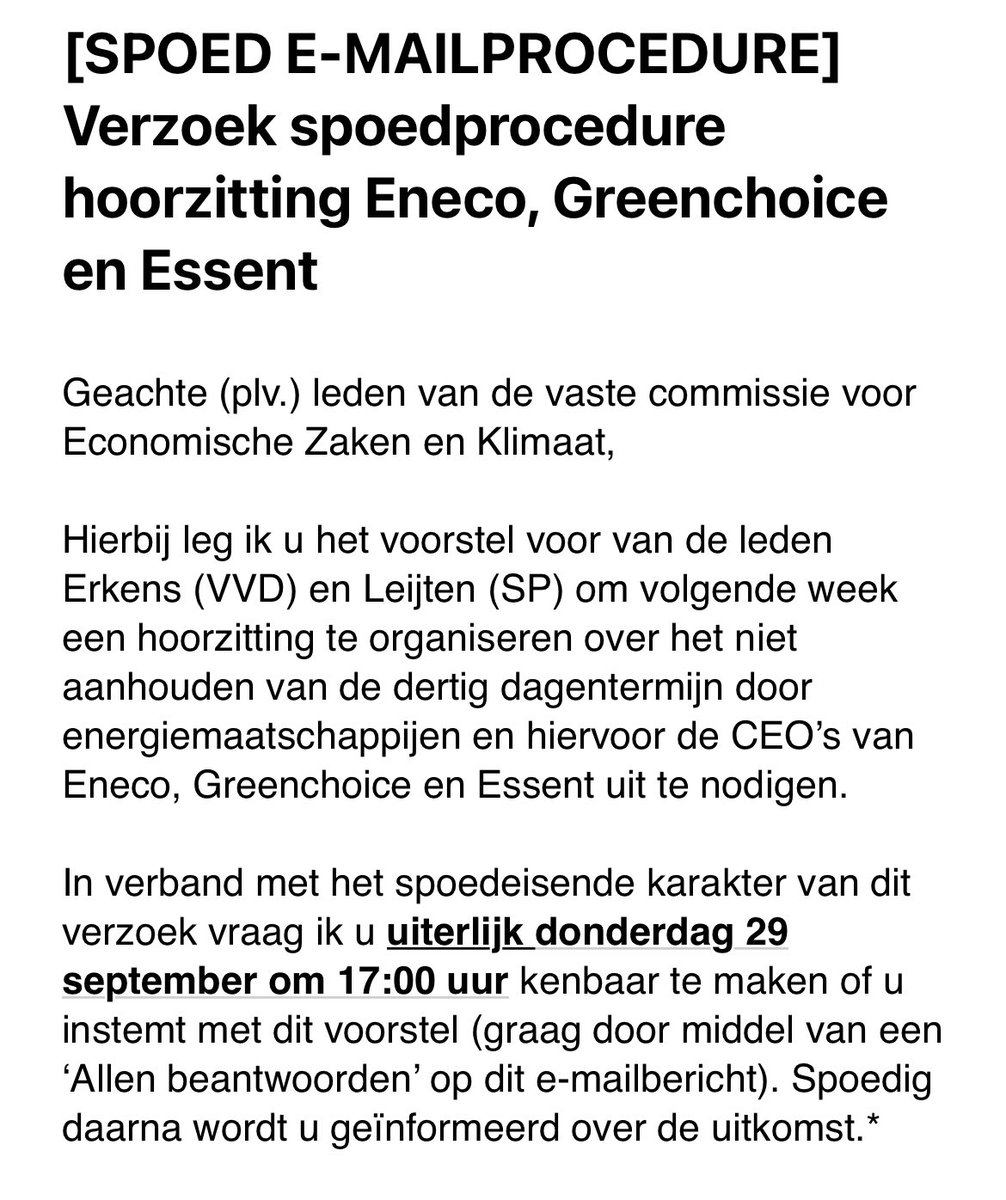 Het is hoog tijd dat de energiebedrijven die hun tarieven onwettig verhogen naar de Kamer komen. Daarom samen met <a href="/SilvioErkens/">Silvio Erkens</a> dit initiatief genomen 👇🏽👇🏽