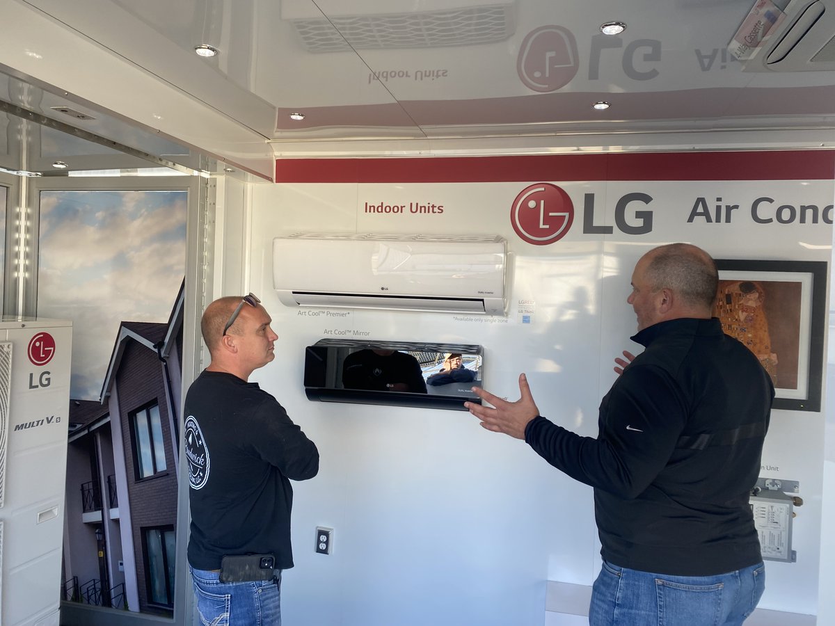 LGHVACUSA's tweet photo. Yesterday our Residential Roadshow Showroom arrived in Waterton SD for a day of product exploration and discussions on all things #HVAC innovation and technology with customers of Winsupply. Thank you to Winsupply’s Jim Christensen and LG’s Charlie Elliott! #LGRoadshow https://t.co/BEAwB42cZV