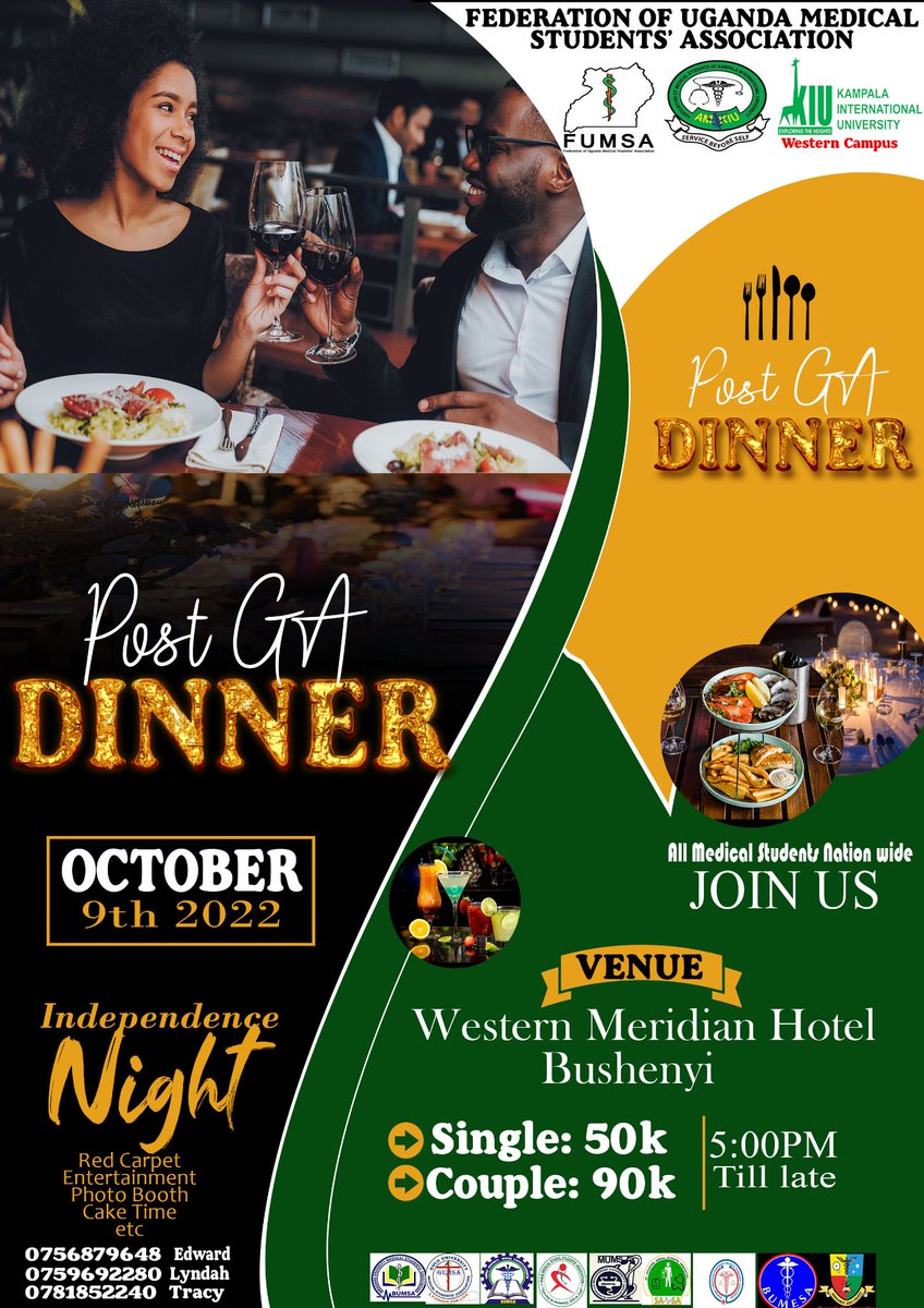 Amskiu2's tweet photo. The 19th FUMSA POST GA DINNER, DON'T MISS THIS ONE @50K, @WESTERN_MERIDIAN_Hotel Bushenyi, @OfficialFUMSA @Makerere_Medics https://t.co/MPG3o0IRat
