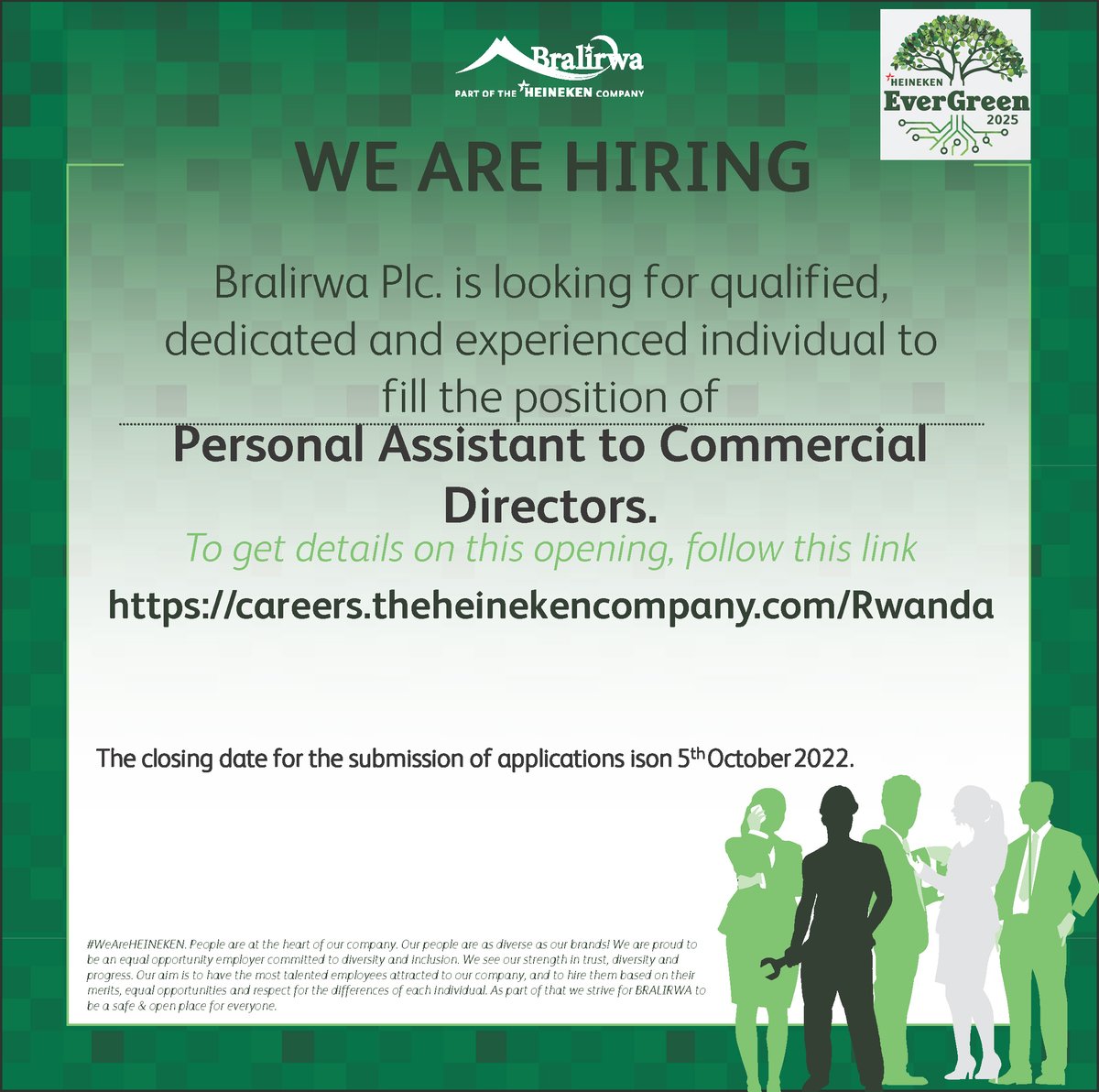 WE ARE HIRING! Apply now at careers.theheinekencompany.com/Rwanda