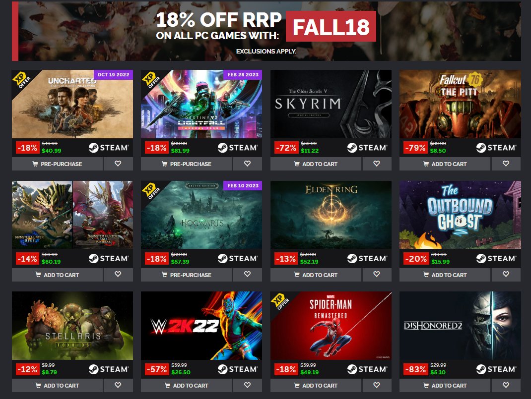 Wario64 on Twitter "18 off MSRP on all PC games on GMG w/ code FALL18