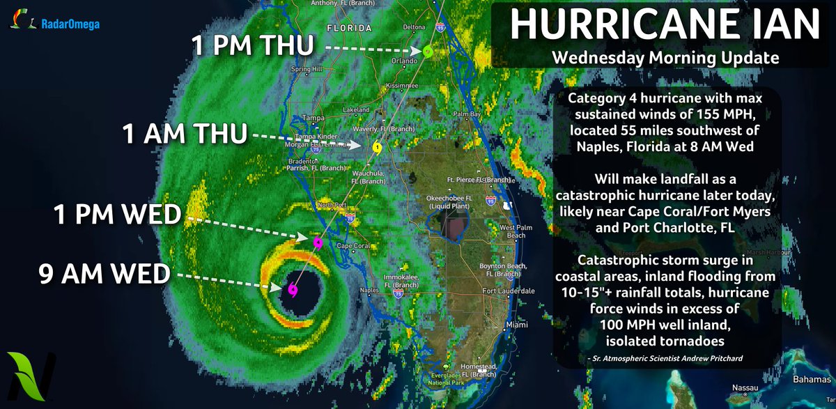 On Wednesday AM, Hurricane Ian is a category 4 storm with maximum sustained winds of 155 MPH. The center of Ian was located around 50 miles west of Naples, Florida at 9 AM CT. Ian will make landfall later today as a catastrophic hurricane near Cape Coral on Florida’s west coast.