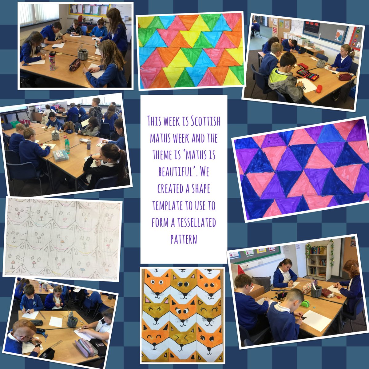 Whitehillsps's tweet photo. This week we have been celebrating @mathsweekscot and learning all about tessellation #BEST #P6L https://t.co/1NfG3VYmFz