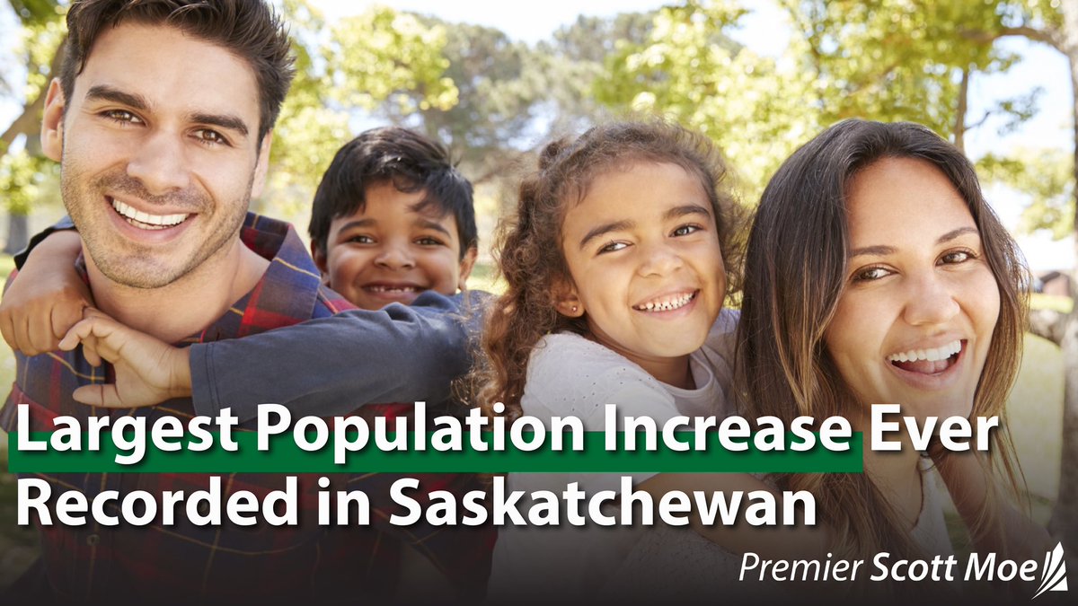 PremierScottMoe's tweet photo. Saskatchewan has just recorded its largest population increase ever!

In the second quarter of 2022, our province grew by 6,465 people, making this the largest population jump in any quarter since Statistics Canada began releasing quarterly population counts in 1971.

[1/2] https://t.co/Fw99EosfGv
