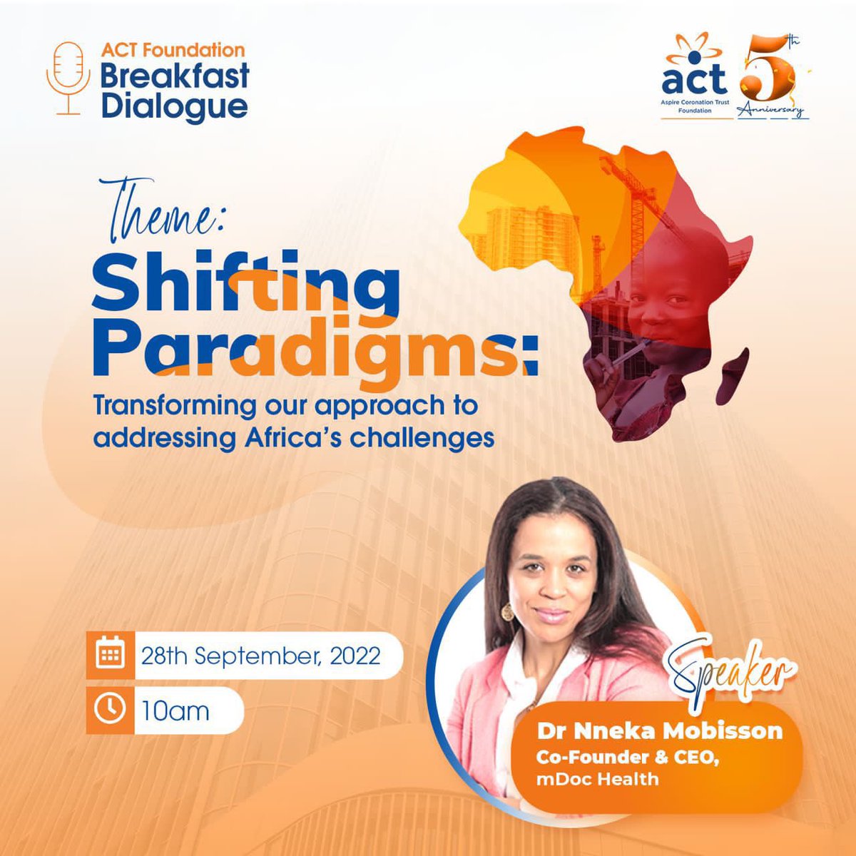 ACTFoundation_'s tweet photo. “We are here to ensure that we are stopping people from dying prematurely” - Co-founder and CEO of mDoc, Nneka Mobisson @NnekaMobi speaking on how her organization is making change, live at the 6th edition of @ACTFoundation_’s Breakfast Dialogue. 
#5YearsofACTion https://t.co/h5yJ5x1Ihb