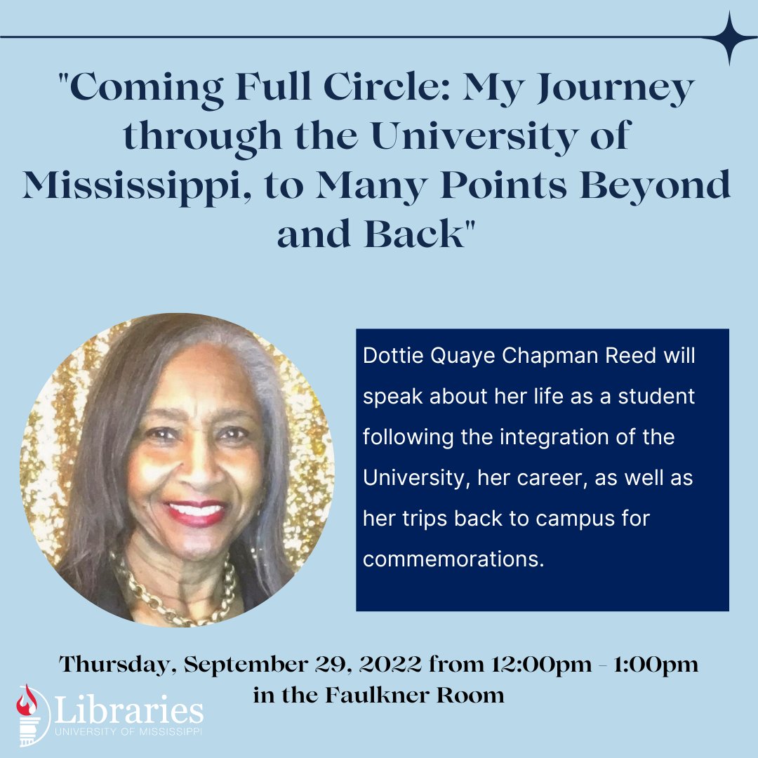 UMLibraries's tweet image. Come listen to Dottie&apos;s amazing story of integration at the University! #libraryevents #umlibraries