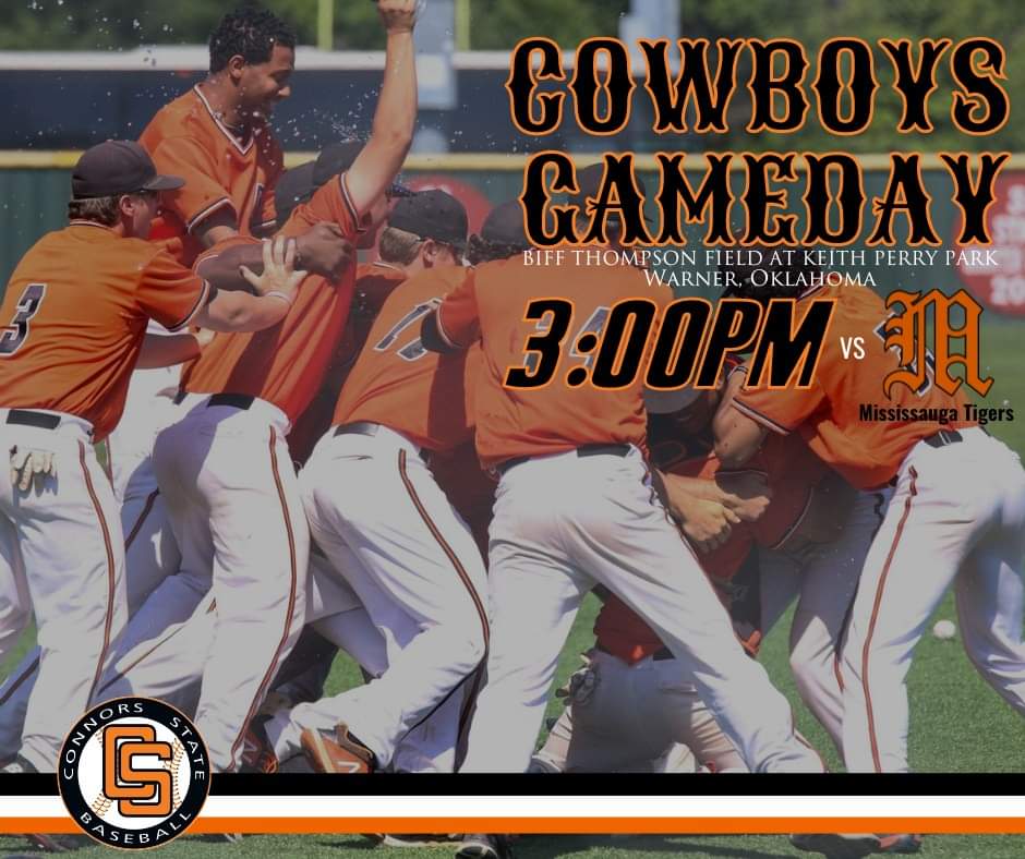 ConnorsBaseball's tweet photo. The Cowboys are taking on the visiting Mississauga Tigers today at 3 pm! Admission is free, but the team is taking donations for the WISH House (Women In Safe Homes) in Muskogee. Donations could include laundry detergent, tissues, wet wipes, wash cloths, or towels. https://t.co/5iCwCj6Eg5