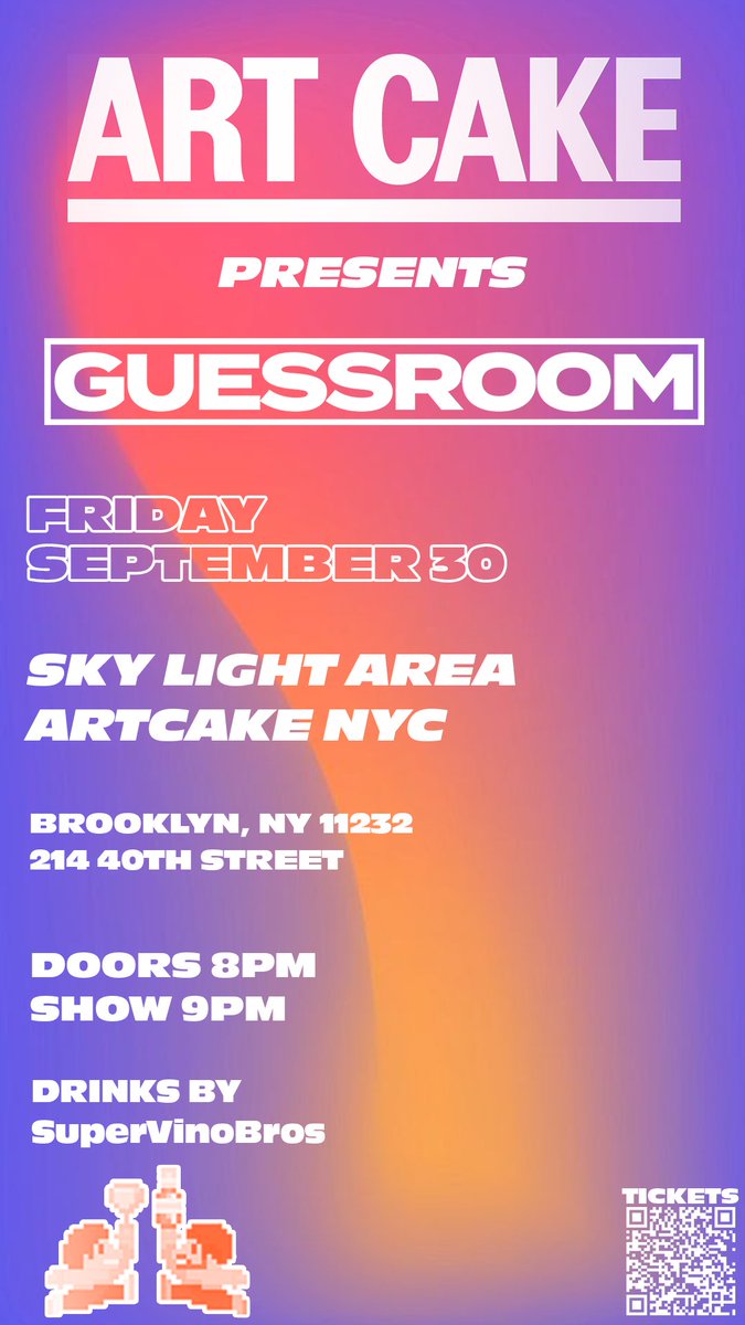 GUESSROOM
SEPT 30, 2022
DOORS OPEN: 8P
PERFORMANCE: 9P
TICKETS: $25

eventbrite.com/e/411491451007