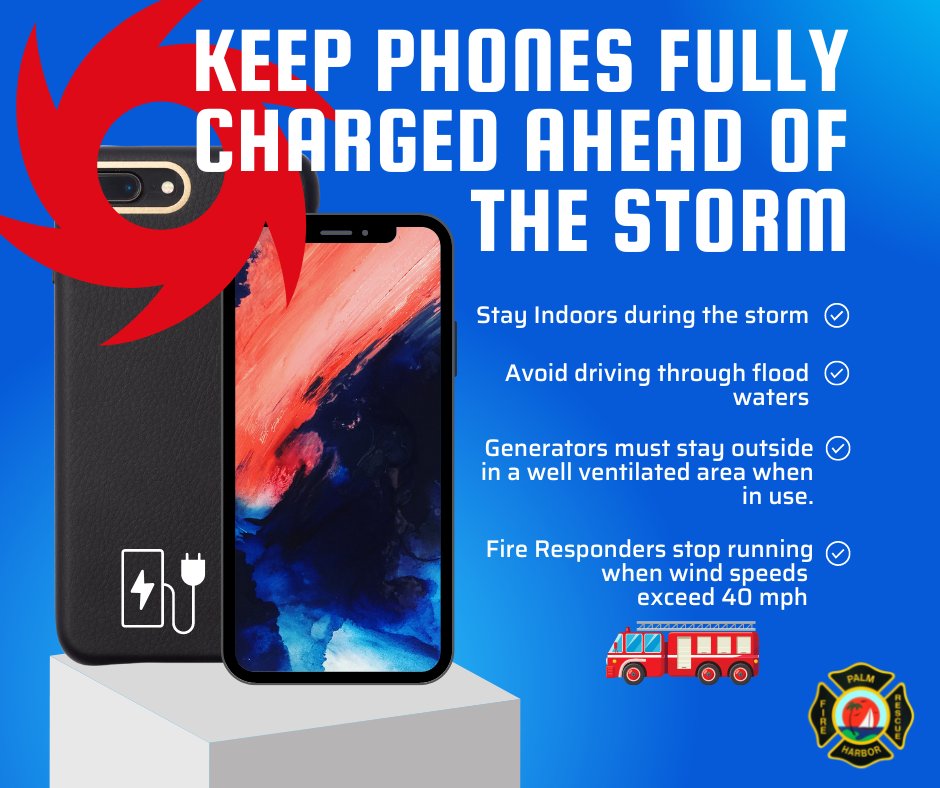 PalmHarborFR's tweet photo. Keep phones fully charged ahead of the storm. https://t.co/Va0MjYHghu