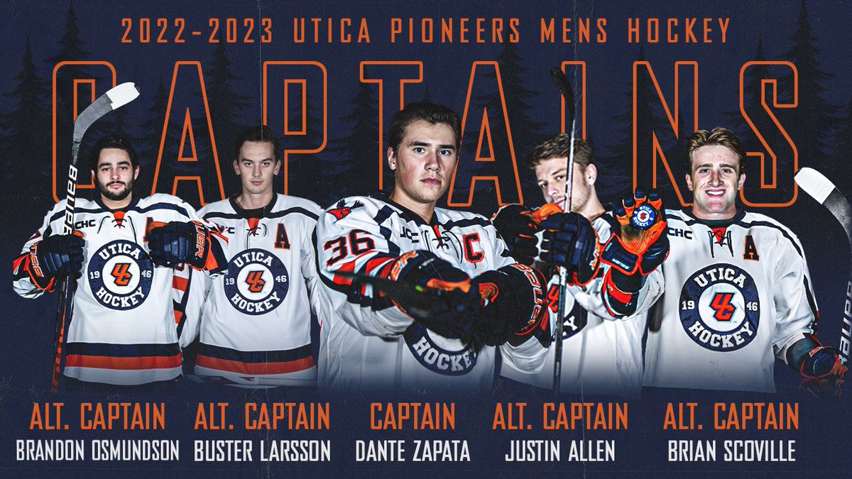 Proud to announce our 2022-23 Captains! @UCPioneers @uticauniversity @SDavidsonWKTV @uticaOD @BB_URSentinel #PioneerHockey