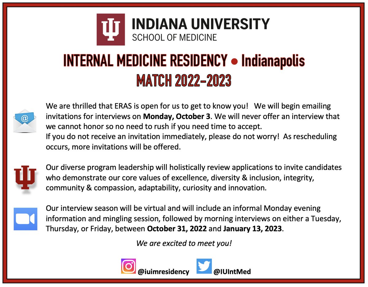 📢We are so excited to review your applications!! 🙌 <a href="/ERASinfo/">ERAS</a> opens today! We want to wish you the best of luck for an exciting #Match2023 season. We are committed to our values in recruiting our future colleagues. #InternalMedicine #MedicalResidency ♥️