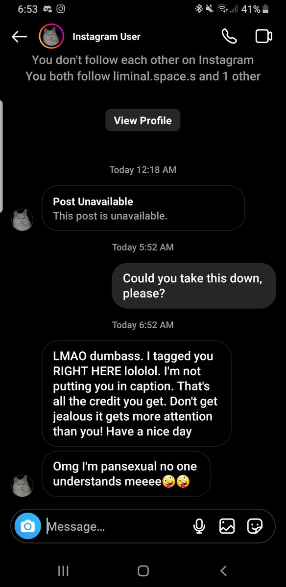 Hey, so this account reposted a very personal art piece I did and when I asked them to take it down, this was the response I got. If it's not too much of a hassle, it would be helpful if you could report them and the post. ♡

I attached my og post below