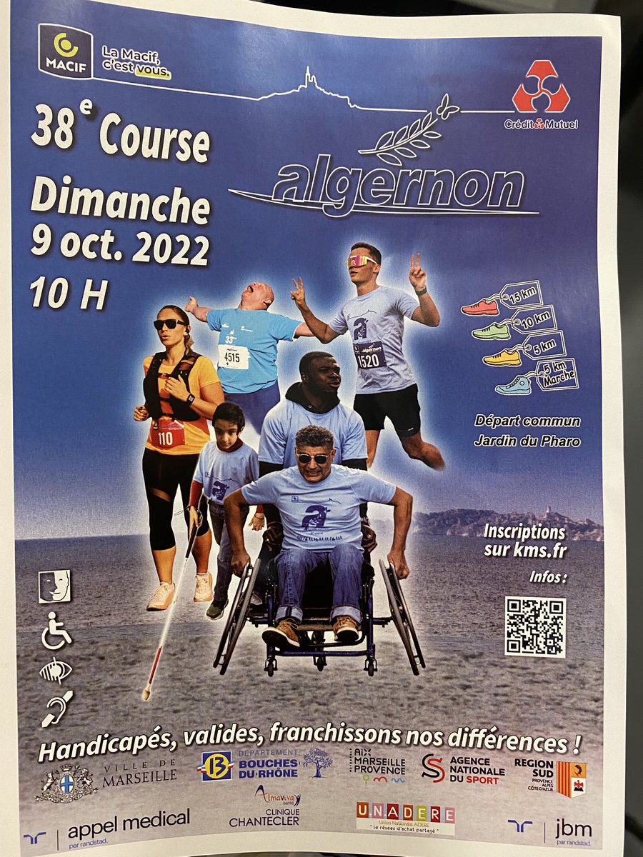 La Mairie de <a href="/Marseille/">Ville de Marseille</a> est très fière d’être partenaire de la course Algernon, qui est le plus grand évènement national accueillant des sportifs valides et en situation de handicap dans une même épreuve.

Rendez-vous le 9 octobre ! <a href="/AssociationAlg3/">Association Algernon</a> <a href="/isalaussine/">Isabelle Laussine</a>
