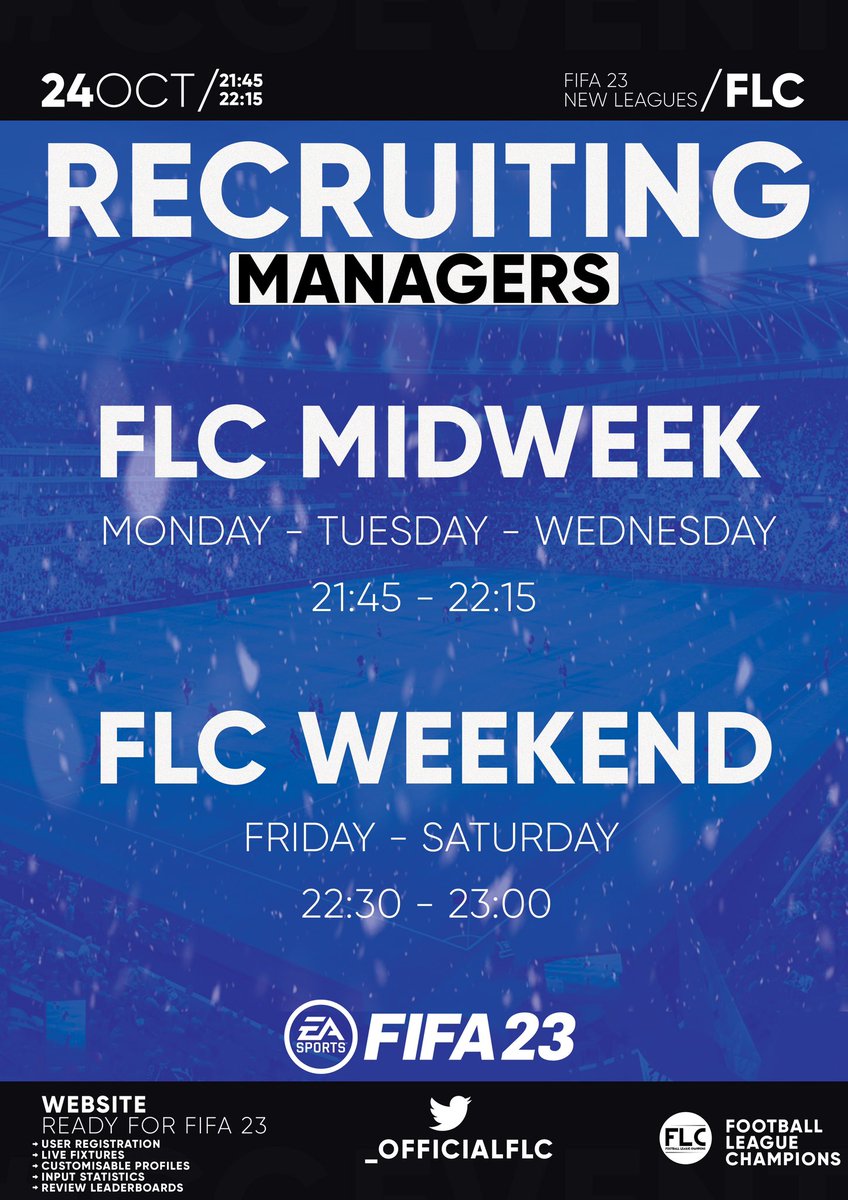 We're still looking for managers for both PS4 &amp; PS5 leagues for the upcoming season that starts on the 24th of October. If you're looking to manage then join the discord and head to the managers application channel..

discord.gg/Tv9QVuYK