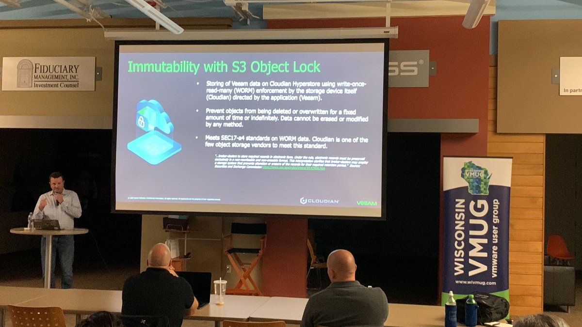 ThatFridgeGuy's tweet photo. @CloudianStorage  &amp; @Veeam talking Deciphering Storage Choices for Data Protection #vmug  #wivmug https://t.co/1mWEAIRuTQ