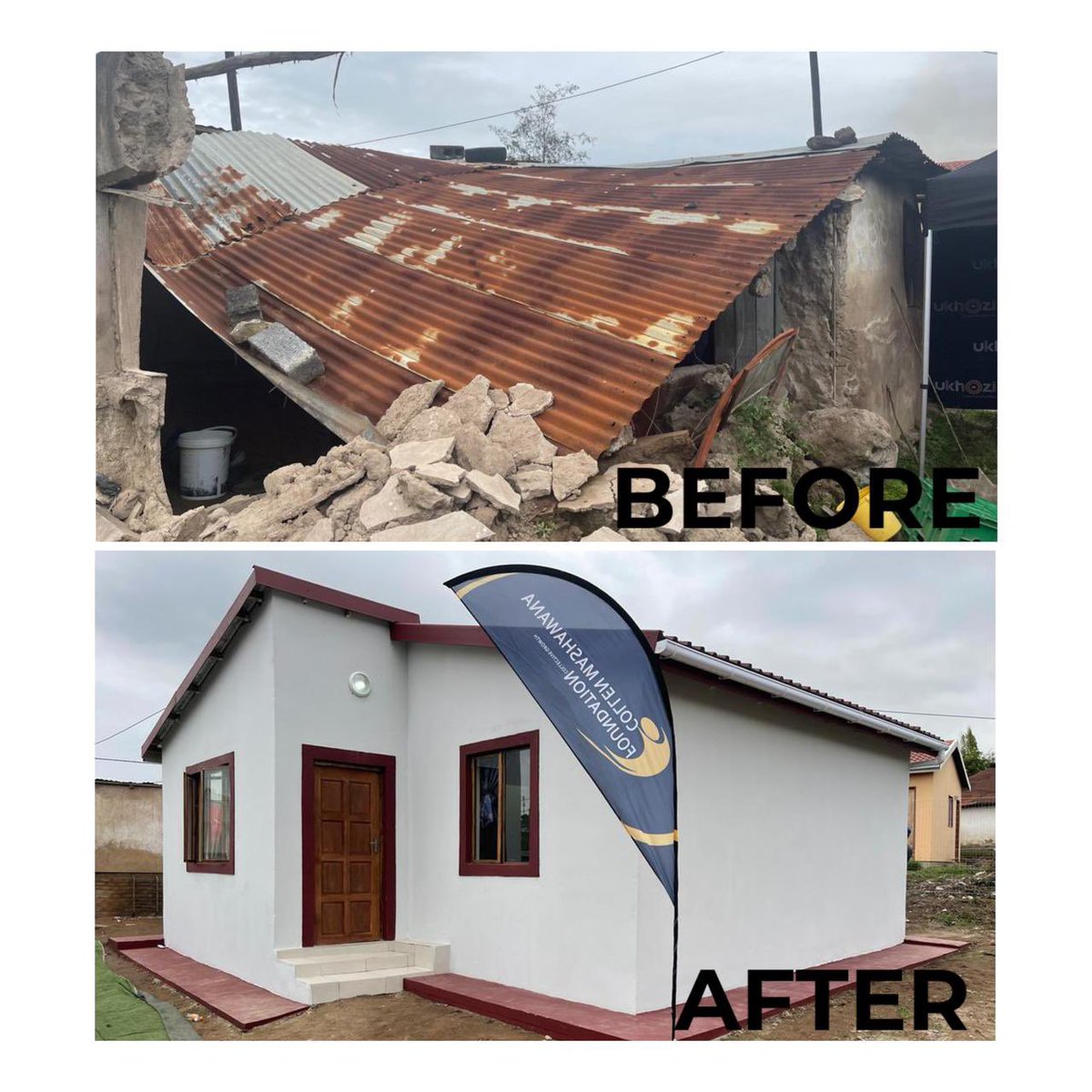 collenmashawane's tweet photo. This is how the past 5 weeks have been. Gogo Maphumulo’s life will never be the same #collenmashawanafoundation #UkhoziFM #oldmutual #kznfloodvictims #onebrickatatime https://t.co/nkNhTFuOYg