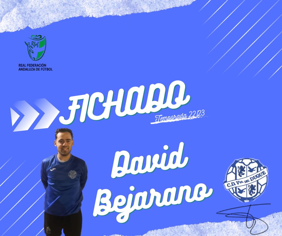 FICHADO ✅️💥

🤝 Fichaje procedente de la <a href="/CD_LaDescarga/">CD_LaDescarga</a>, viene para aportar mucha calidad y buen toque al centro del campo. ¡Tú suerte, será la nuestra!

✍️ 𝐁𝐢𝐞𝐧𝐯𝐞𝐧𝐢𝐝𝐨 <a href="/davidBejarano97/">bejarano!</a>‼️

#Temporada22_23