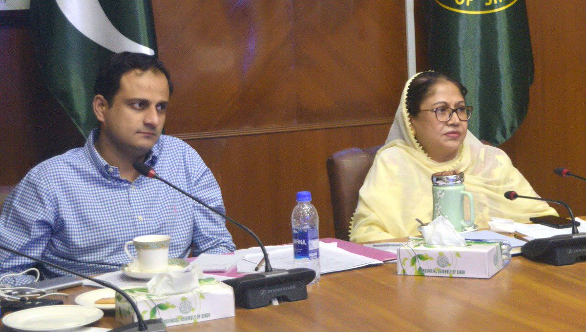 Waqasawanppp's tweet photo. PPP MPA Adi @FaryalTalpurPk is presiding over the meeting of Standing Committee on HOME. Dr @AzraPechuho (Minister Health Sindh), Barrister @murtazawahab1 (Advisor to CM Sindh), Mukesh Chawla, Sohail Anwar Sial and other officials were also present. https://t.co/8iFa4QtyzB