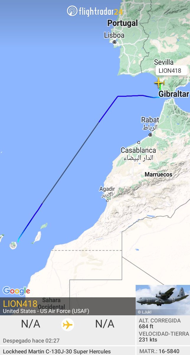 MilRadar's tweet photo. 🇺🇸 #USAF C-130J-30 Super Hercules 16-5840 del #37thAS en descenso hacia #Rota procedente de #Gando #GranCanaria https://t.co/Gcjj49R35W