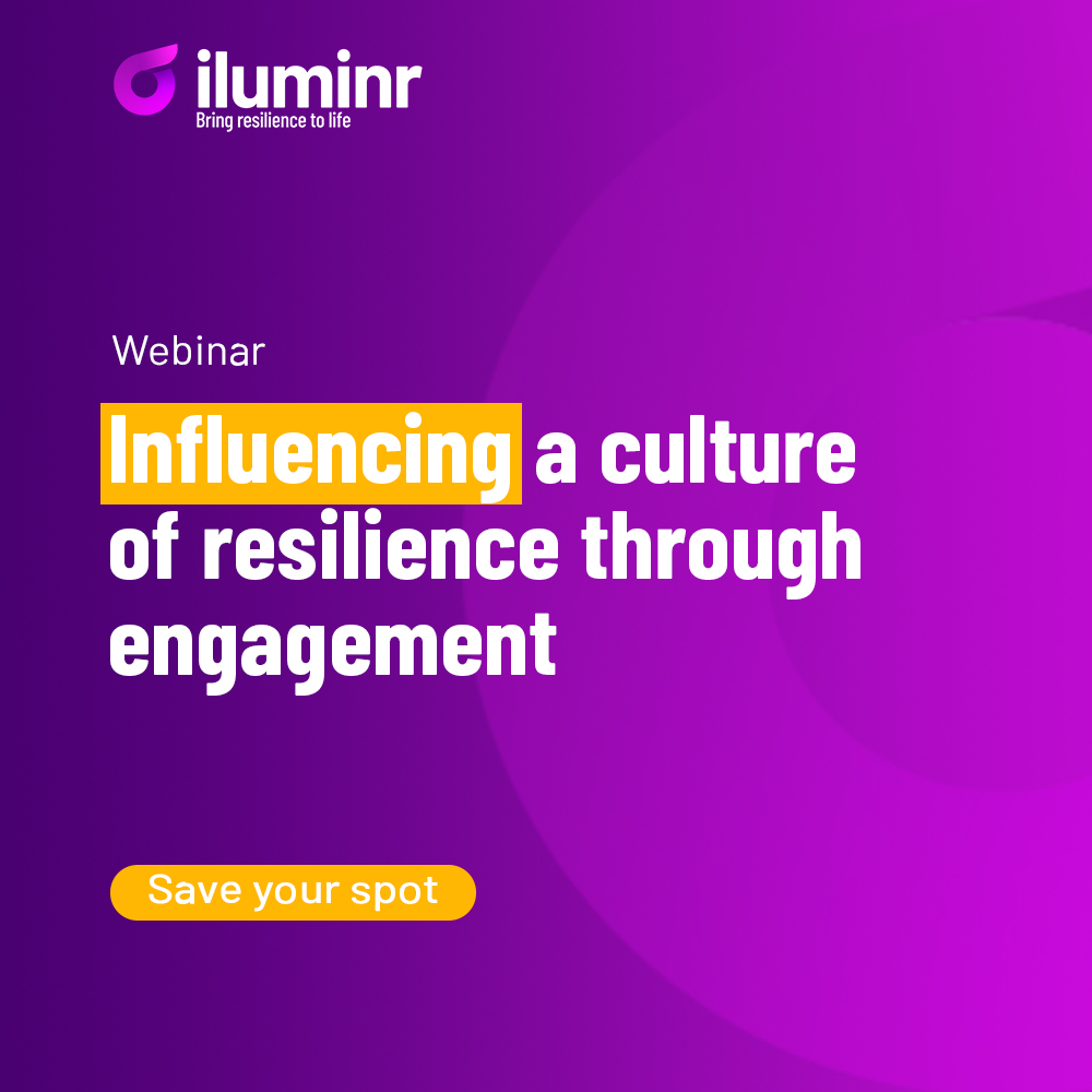 iluminr (@_iluminr) on Twitter photo WEBINAR REGISTRATION: Drawing from the lessons learned in supporting #resiliencepractitioners worldwide, this webinar explores the engagement techniques to help you influence a culture of resilience across your organization. Register at bit.ly/3ff1O8y
#businessresilience WEBINAR REGISTRATION: Drawing from the lessons learned in supporting #resiliencepractitioners worldwide, this webinar explores the engagement techniques to help you influence a culture of resilience across your organization. Register at bit.ly/3ff1O8y
#businessresilience
