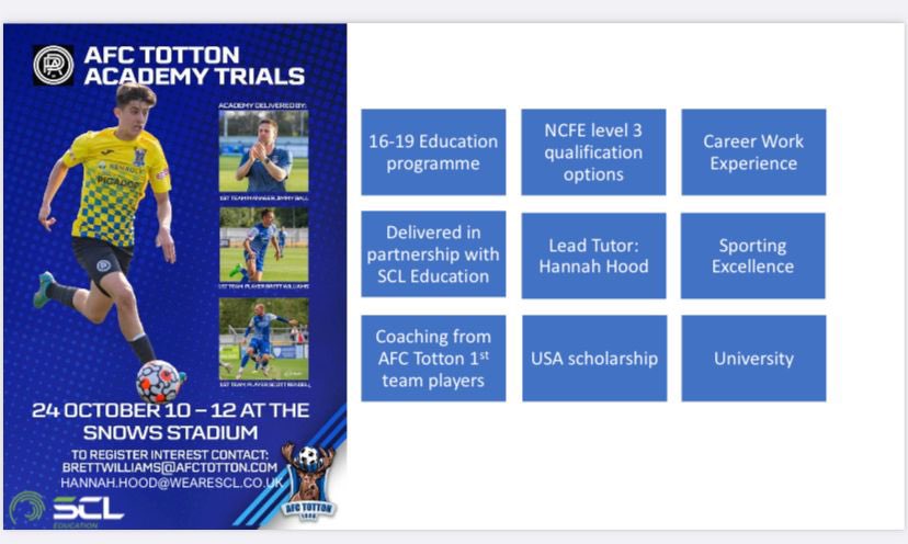 ⚽️ Open trials 23-24 academic year 📍 AFC Totton snows stadium ⏰ 10am-12pm ✍️DM to sign up <a href="/AFCTotton/">AFC Totton ⚽️🦌</a>