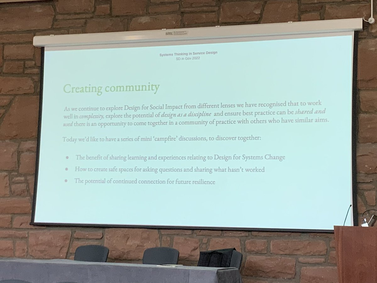 Great to hear from <a href="/Zo_Pro/">Zoë Prosser</a> and India Roche on Design for Social Impact and sharing their experience of systems thinking in action and how we might build a community of practice. Also some great chat and connections made in the campfire session at the end. #SDinGov