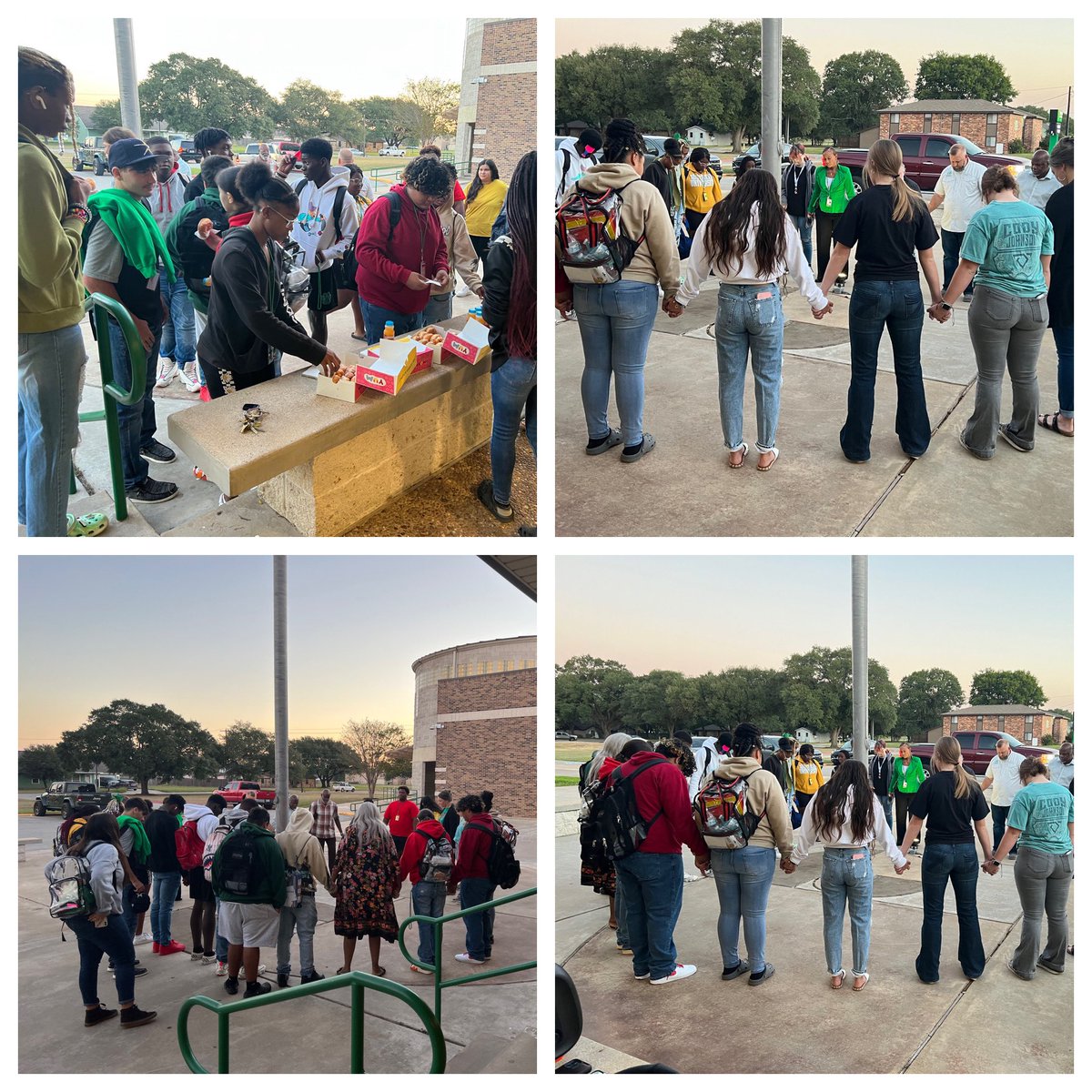 Hempstead_HS's tweet photo. We are so ever grateful to unite with local pastors, students, and staff members to participate in the “See you at the Pole” event. Thank you Ana Brandt for leading this experience. #levelUpHHS #HigherHeights https://t.co/6NJW5Q6tVN