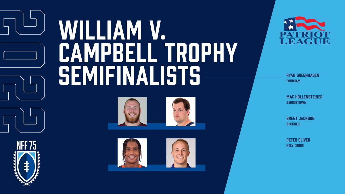 Congrats to the 2022 #CampbellTrophy Semifinalists from <a href="/PatriotLeague/">Patriot League</a>! 

These four outstanding men are among 156 semifinalists for college football’s premier scholar-athlete award

🔗See the full list: footballfoundation.org/news/2022/9/28…