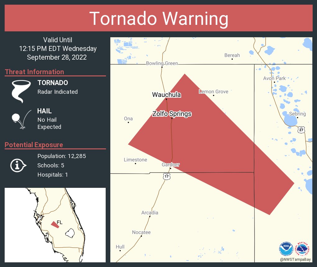 NWS Tampa Bay on Twitter "Tornado Warning including Wauchula FL and