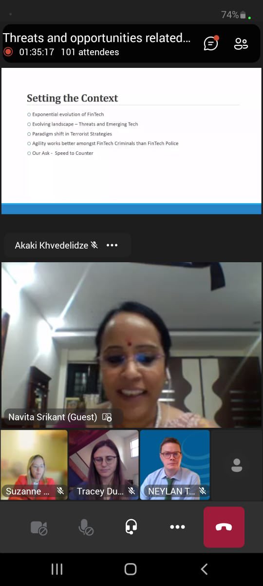 NavitaSrikant's tweet photo. Honoured for the opportunity to join global experts as we deliberated on “use of New Tech in CTF” Outcome of virtual technical sessions to inform the CTC of the #UNSC to be held in #India. 
Thank you @UN_CTED. 
#StopTerrorFinance #CTCEmergingTech #CFT #CounterTerrorism https://t.co/Lb9aqxnyue