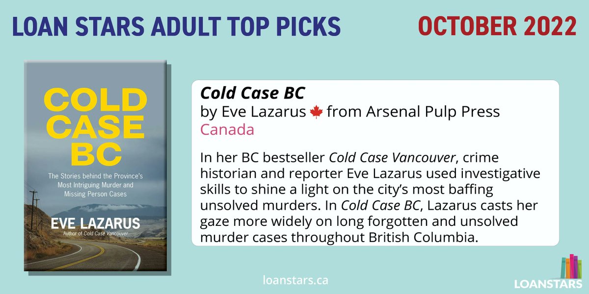LoanStarsCA's tweet photo. Cold Case BC by Eve Lazarus (@evelazarus) 🍁 from @Arsenalpulp is a #LoanStars Adult top pick! 🌟

🔗  https://t.co/LvD5CUc9JL https://t.co/oTXE5jJuN5