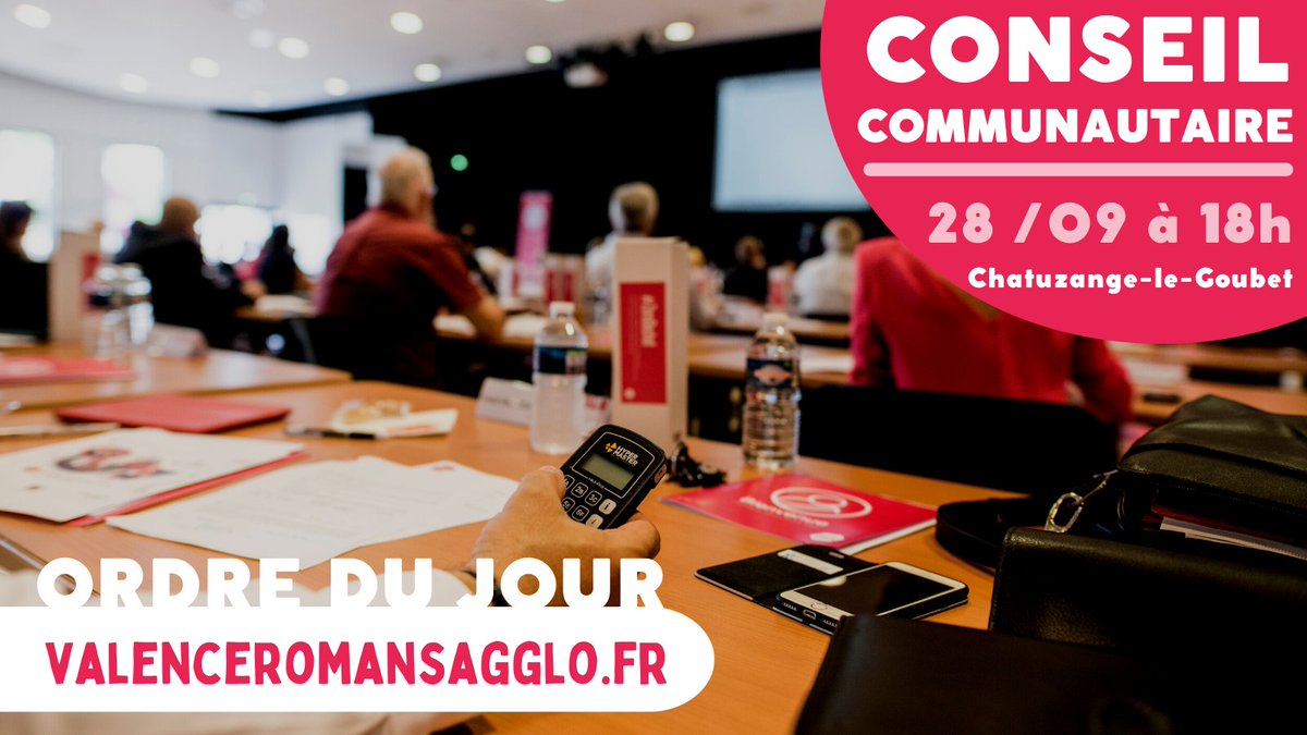 📣 Le Conseil Communautaire de #ValenceRomansAgglo a lieu aujourd'hui à Chatuzange-le-Goubet !
ℹ 𝗥𝗲𝘁𝗿𝗼𝘂𝘃𝗲𝘇 𝗹’𝗼𝗿𝗱𝗿𝗲 𝗱𝘂 𝗷𝗼𝘂𝗿 𝗲𝗻 𝗰𝗼𝗻𝘀𝘂𝗹𝘁𝗮𝘁𝗶𝗼𝗻 𝗽𝗮𝗿 𝗶𝗰𝗶  ➡ vu.fr/ZJfB