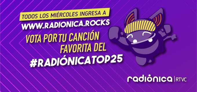 Todos los miércoles puedes elegir las canciones más importantes en el #RadiónicaTop25 🎶🎧💥

Esta semana tenemos nuevas entradas de <a href="/LosCandelarios/">Puerto Candelaria</a>, Surf Curse y <a href="/los2minutos/">2 Minutos</a> ✨

Vota aquí por tu canción favorita → radionica.rocks/votacion/537452