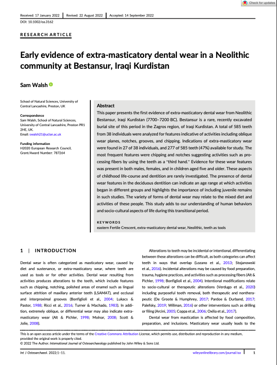 SamWalshOsteo's tweet photo. An article I've been working on for some time is finally out and open access @UCLanArchAnth thanks to colleagues at @UniofReading #Archaeology for their support https://t.co/S471aHnD3O