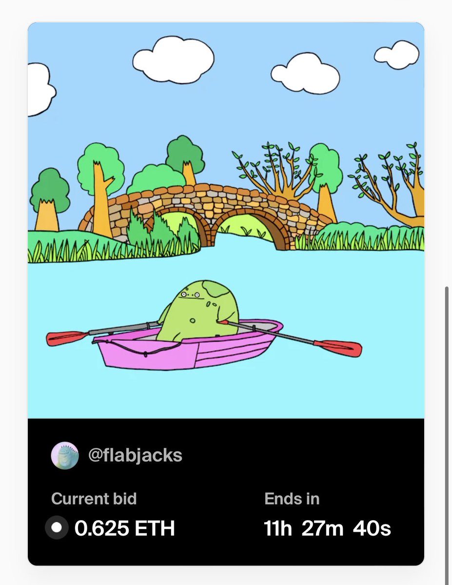 theflabjacks's tweet photo. Eeeeep thank you guys for bidding on my "Le Phrog" NFT on @foundation 🐸New owner will be crowned in less than 12 hours! 👑

https://t.co/y9UZgUDyuv

#nft #nftcommunity  #nftcollector #nftartist #artistontwitter #flabjacks #FOUNDATION https://t.co/X1fUU1Waje