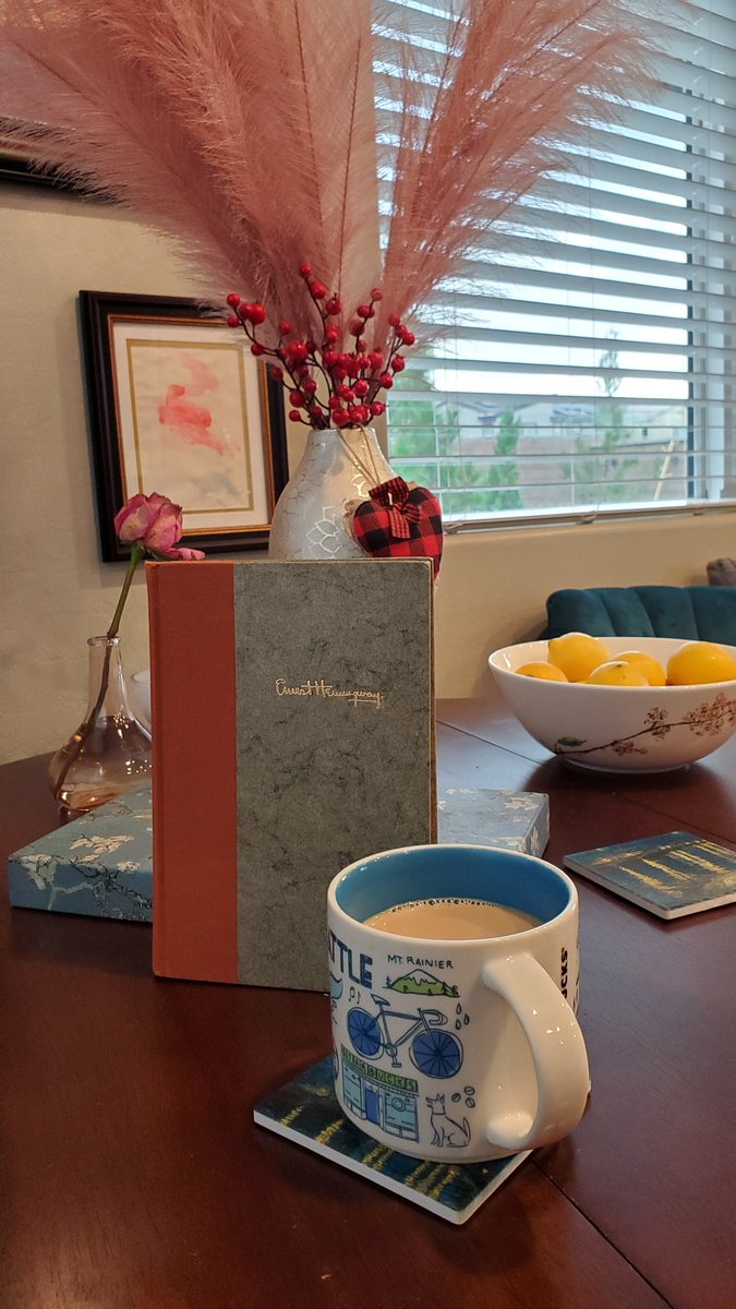 I am awake at eight o'clock in the morning, drinking coffee and reading Hemingway, and I thought I'd better tweet about it for it makes me sound quite smart and it may not ever happen again.