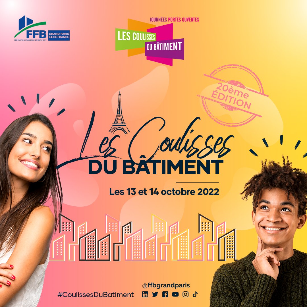 🔔 J-15 avant les #CoulissesDuBatiment2022 !
📆 Rendez-vous les 13 &amp; 14 octobre pour la 20e édition des Coulisses du Bâtiment, une occasion unique pour découvrir la filière du #Bâtiment, ainsi que ses nombreux métiers et formations.
+ d'infos 👉 lebatiment.fr/nos-evenements…