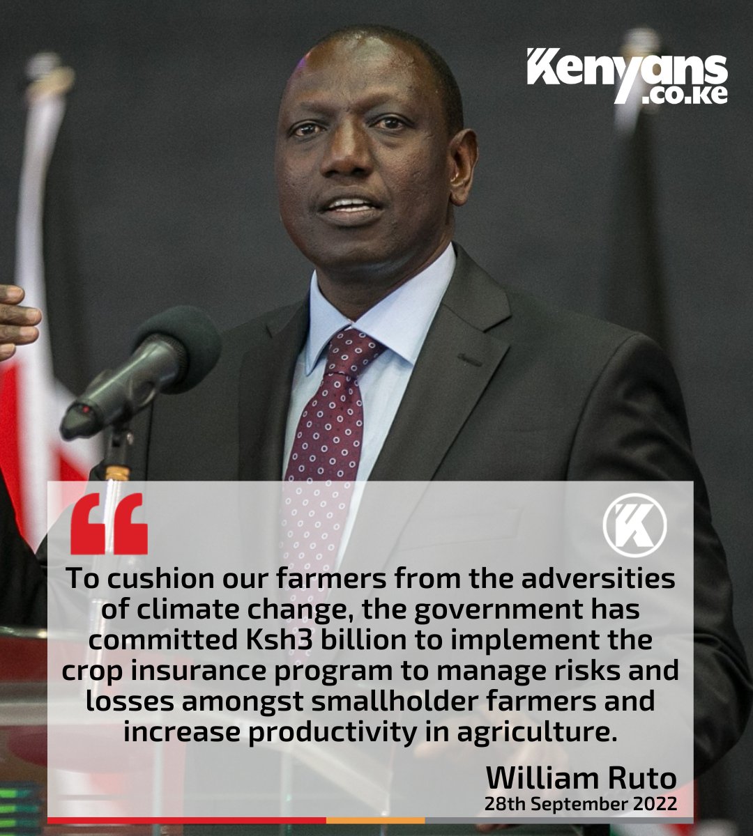 Kenyans's tweet photo. President Ruto promises farmers a Ksh3 billion insurance program https://t.co/l2ctXkqQl1