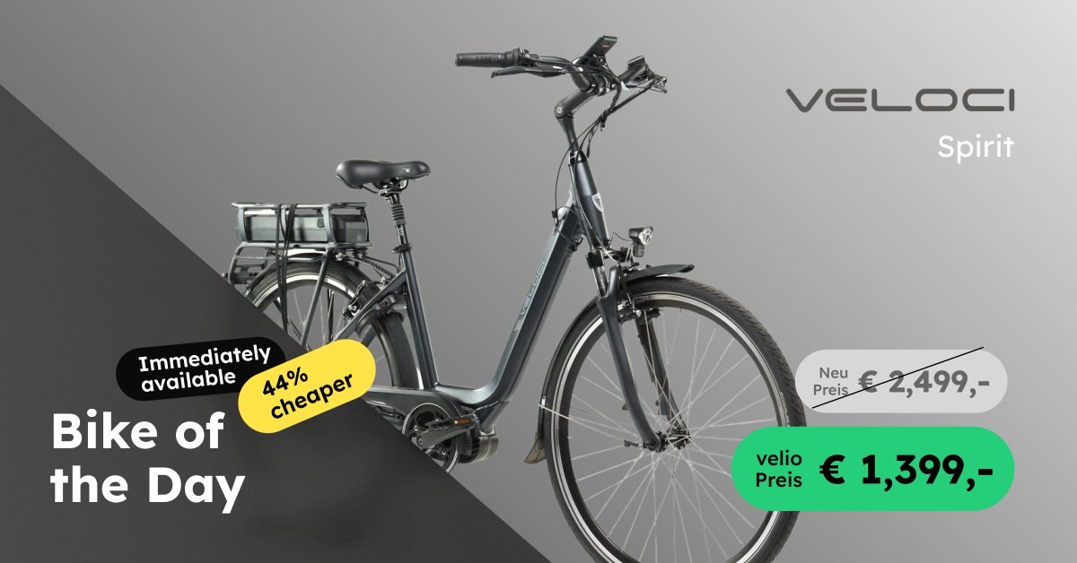 velio_de's tweet photo. Our  #Bike of the Day is a top deal, because it is available with a discount of 44% compared to the original price! The #Spirit from the Belgian brand #Veloci is the ideal #ebike for your daily commute in the city. Interested? Take a look at our shop! https://t.co/A6IcHeXoij